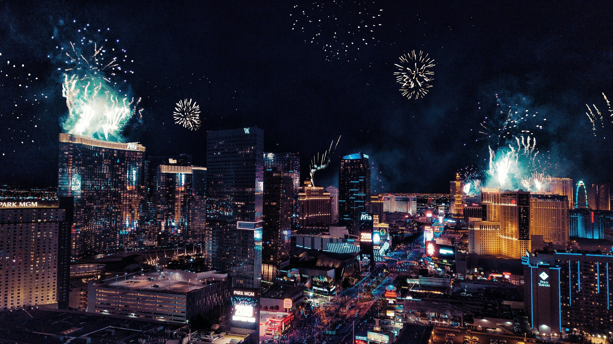 city with fireworks during night time